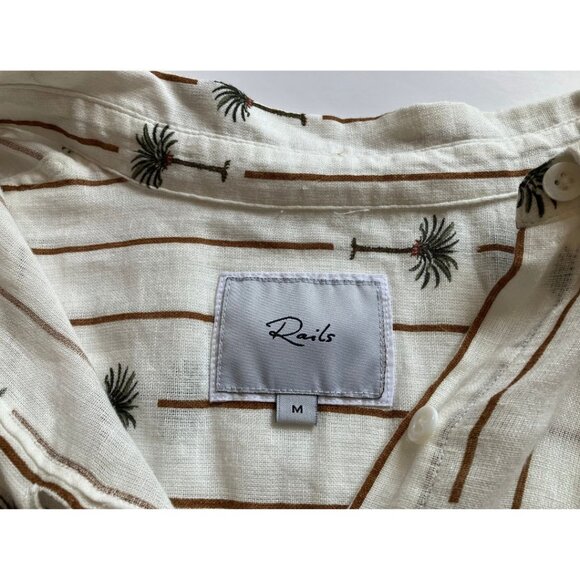 RAILS Charli Button Down Linen Shirt Stripe Palms Size Medium - Picture 7 of 8